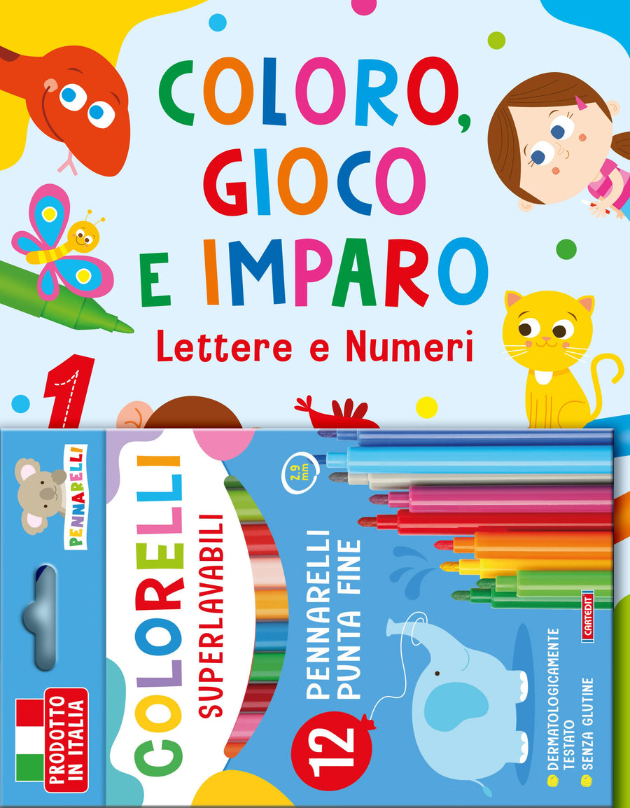 Lettere e numeri. Coloro, gioco e imparo. Ediz. a colori. Con pennarelli
