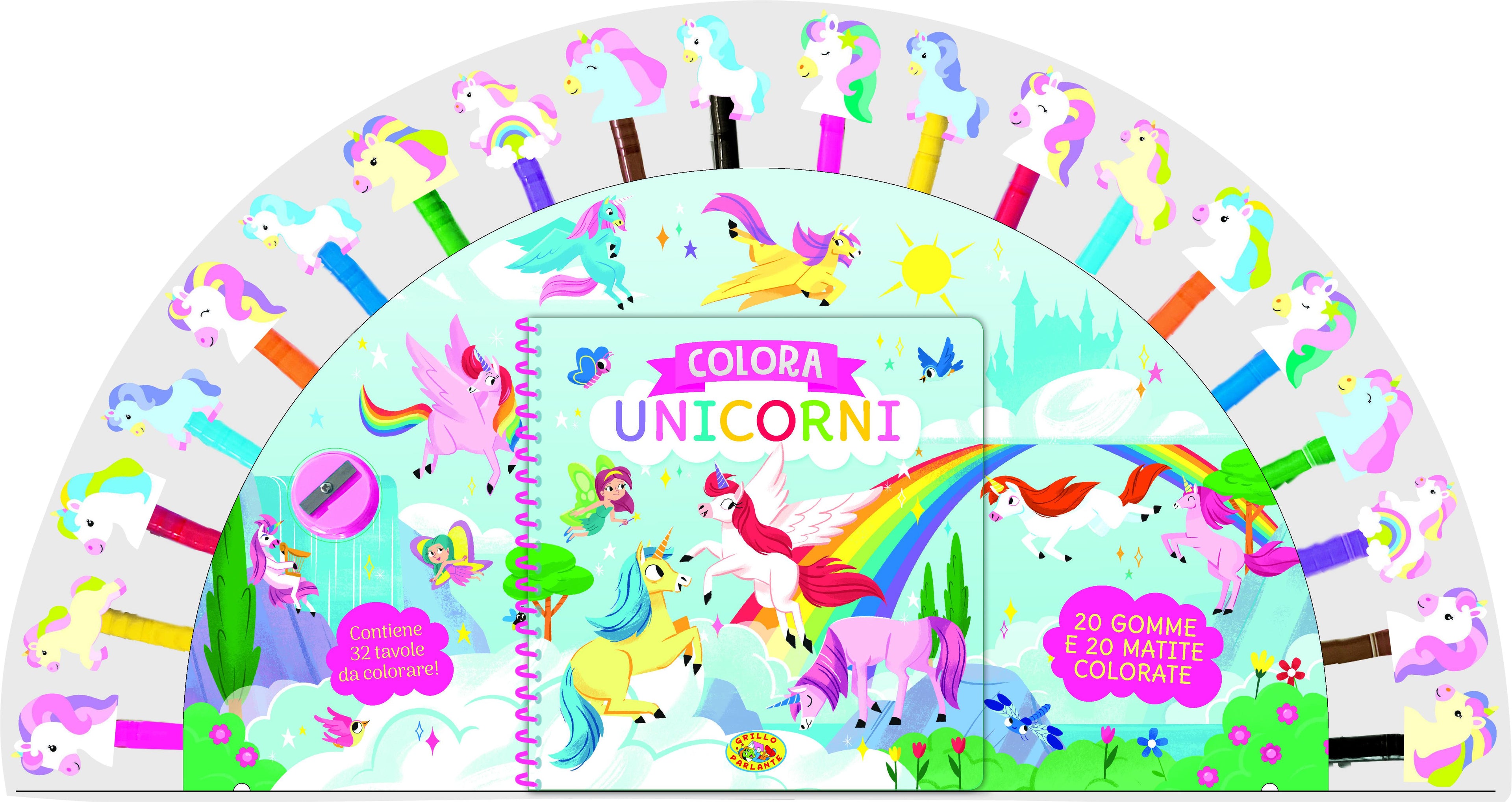 Colora unicorni. Ediz. a spirale. Con 20 gomme. Con 20 matite colorate