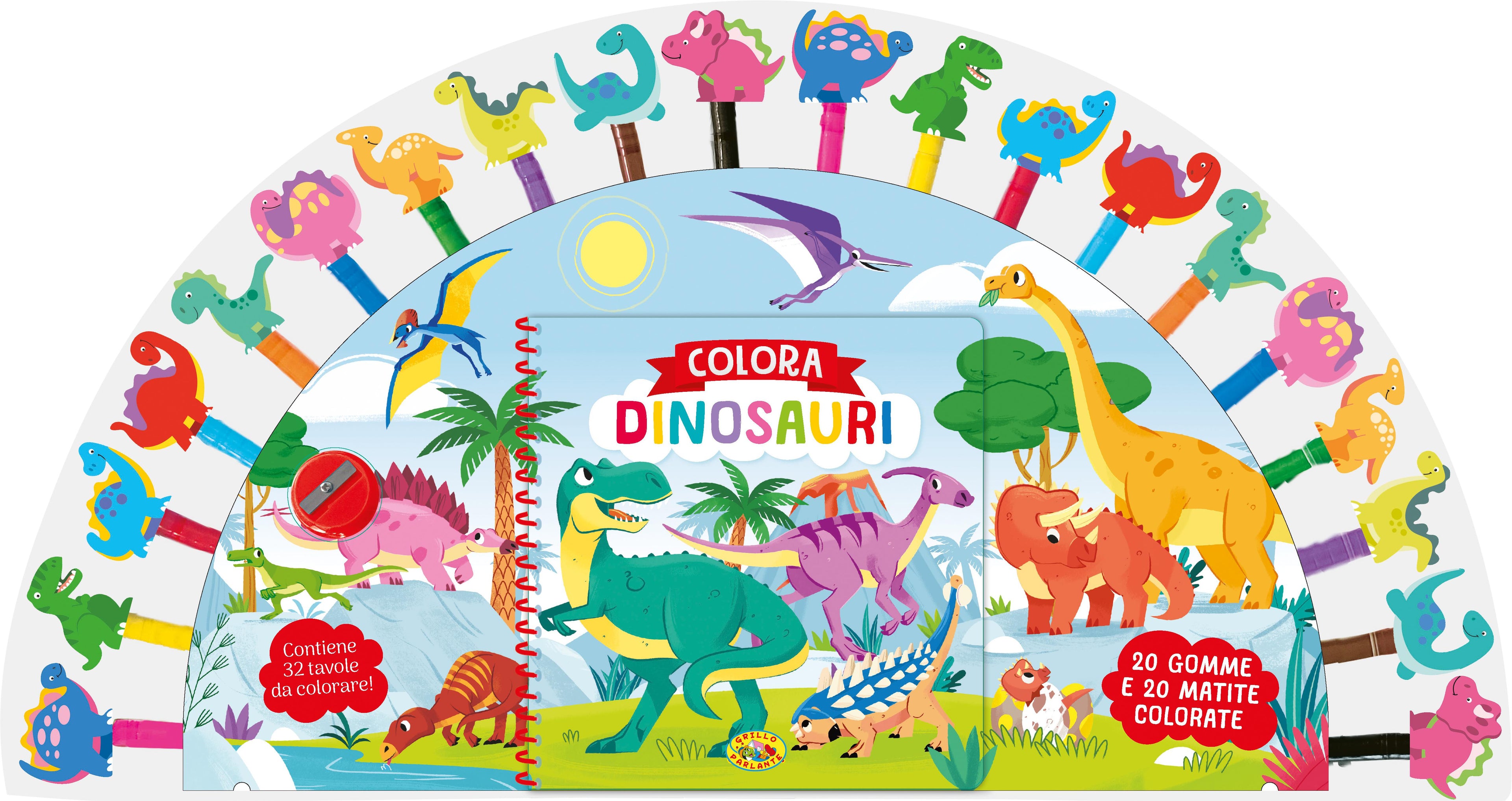 Colora dinosauri. Ediz. a spirale. Con 20 gomme. Con 20 matite colorate